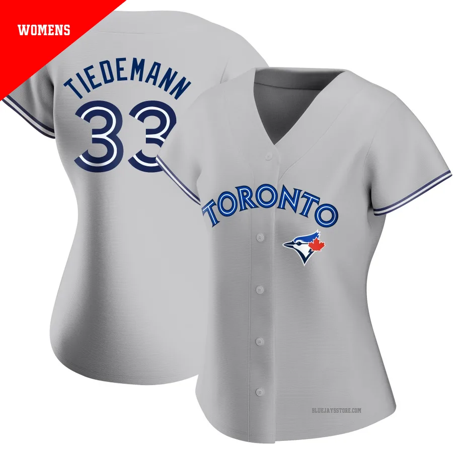Women's Toronto Blue Jays Ricky Tiedemann ＃33 Gray Replica Road Jersey