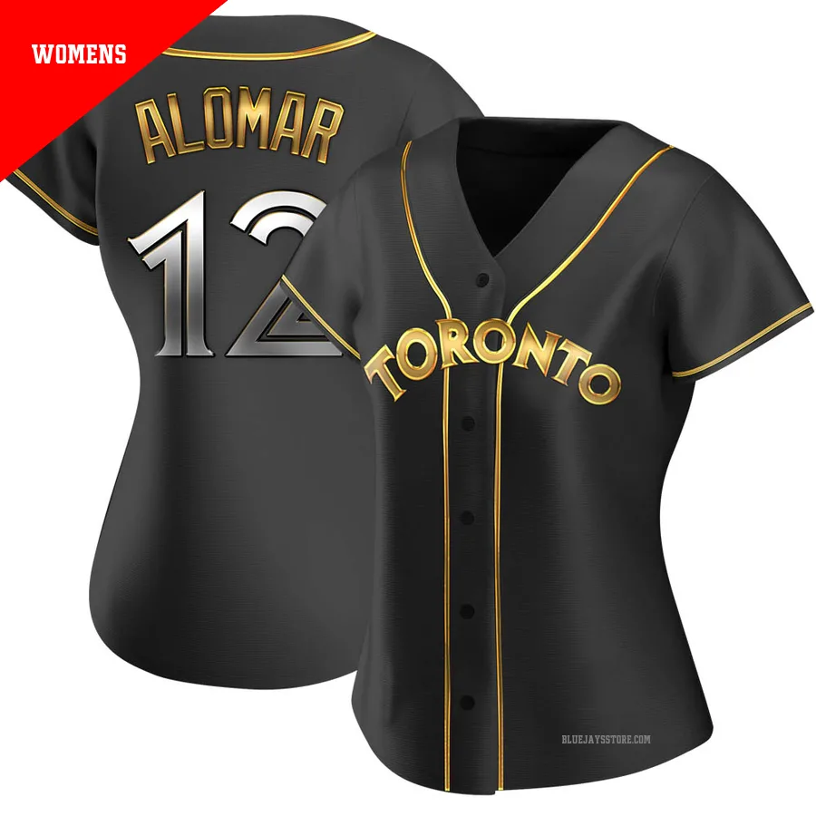 Women's Toronto Blue Jays Roberto Alomar ＃12 Gold Replica Black en Alternate Jersey