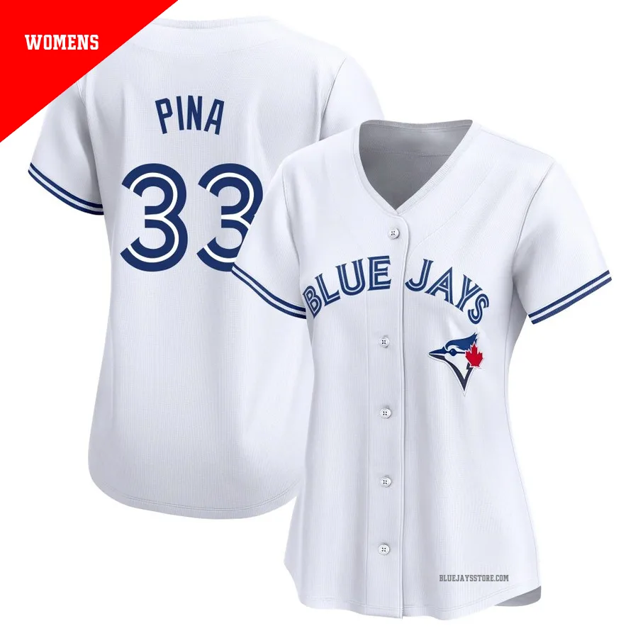Women's Toronto Blue Jays Robinson Pina ＃33 White Limited Home Jersey