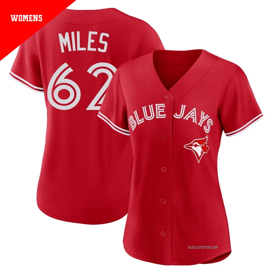 Women's Toronto Blue Jays Spencer Miles ＃62 Red Replica Canada Day Jersey