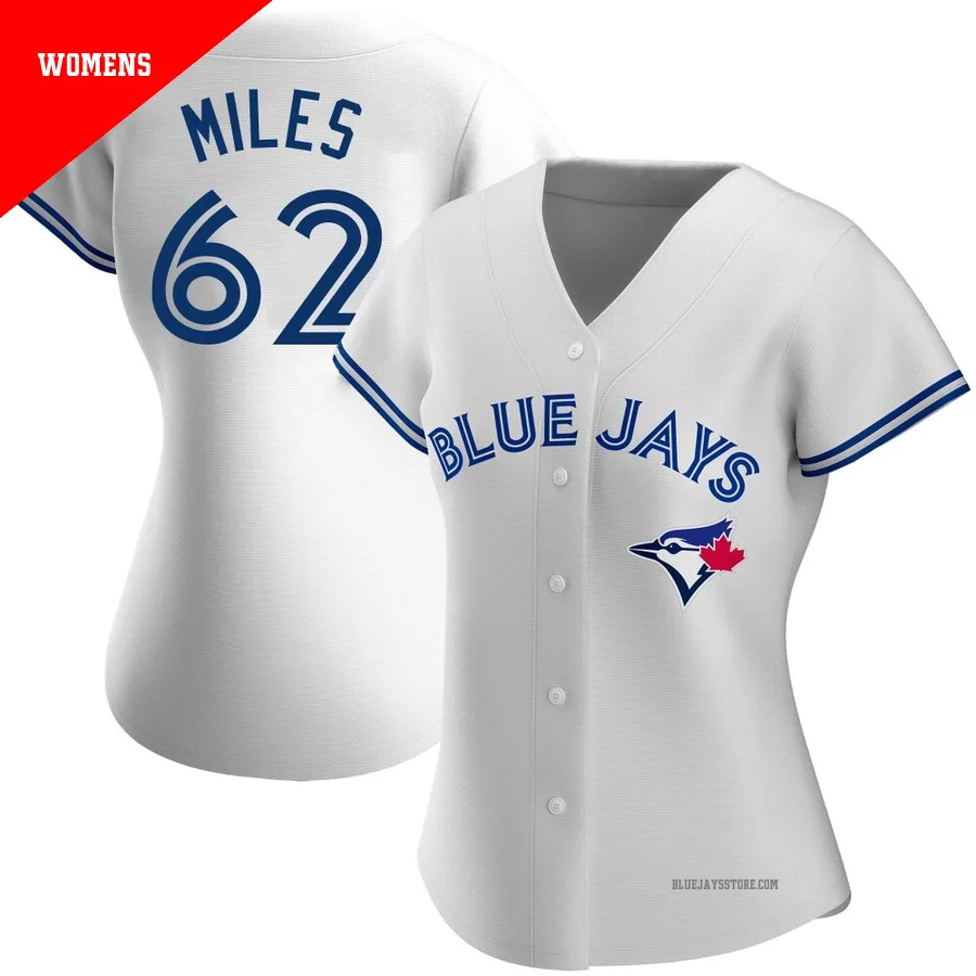 Women's Toronto Blue Jays Spencer Miles ＃62 White Authentic Home Jersey