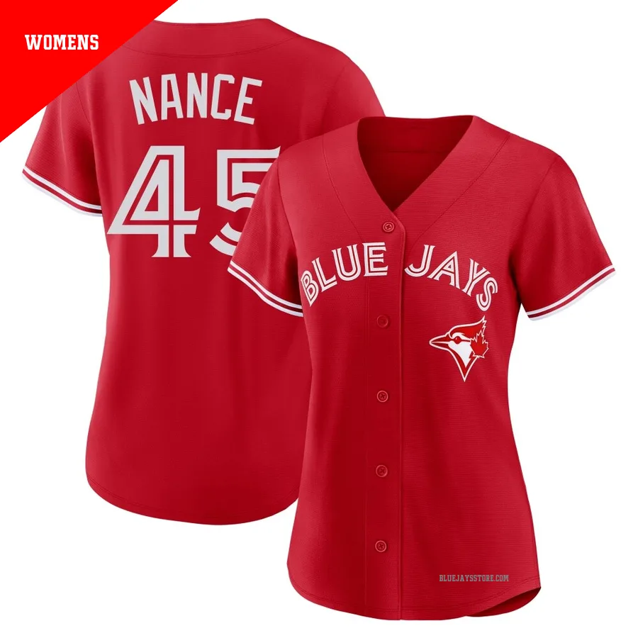 Women's Toronto Blue Jays Tommy Nance ＃45 Red Replica Canada Day Jersey
