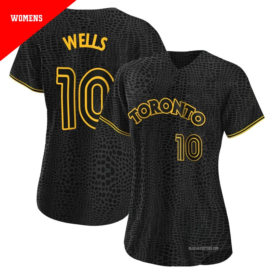 Women's Toronto Blue Jays Vernon Wells ＃10 Black Replica Snake Skin City Jersey