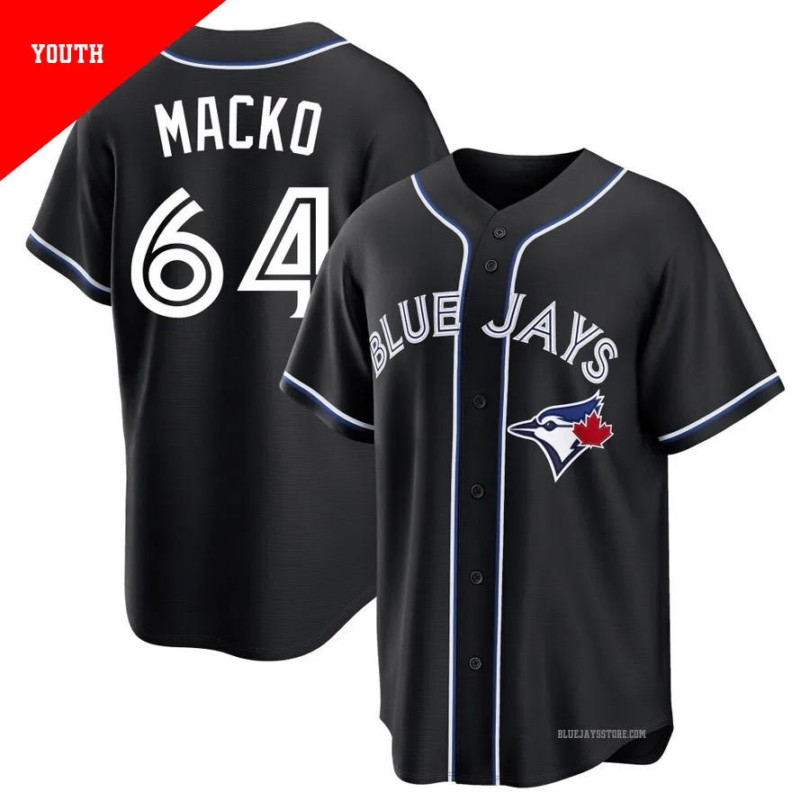 Youth Toronto Blue Jays Adam Macko ＃64 Black Replica Fashion Out Jersey