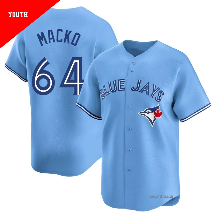 Youth Toronto Blue Jays Adam Macko ＃64 Blue Limited Powder Alternate Jersey
