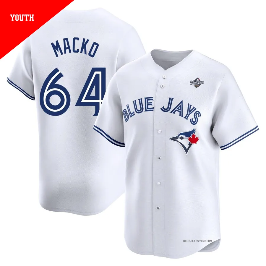 Youth Toronto Blue Jays Adam Macko ＃64 White Limited Home 2025 World Series Jersey