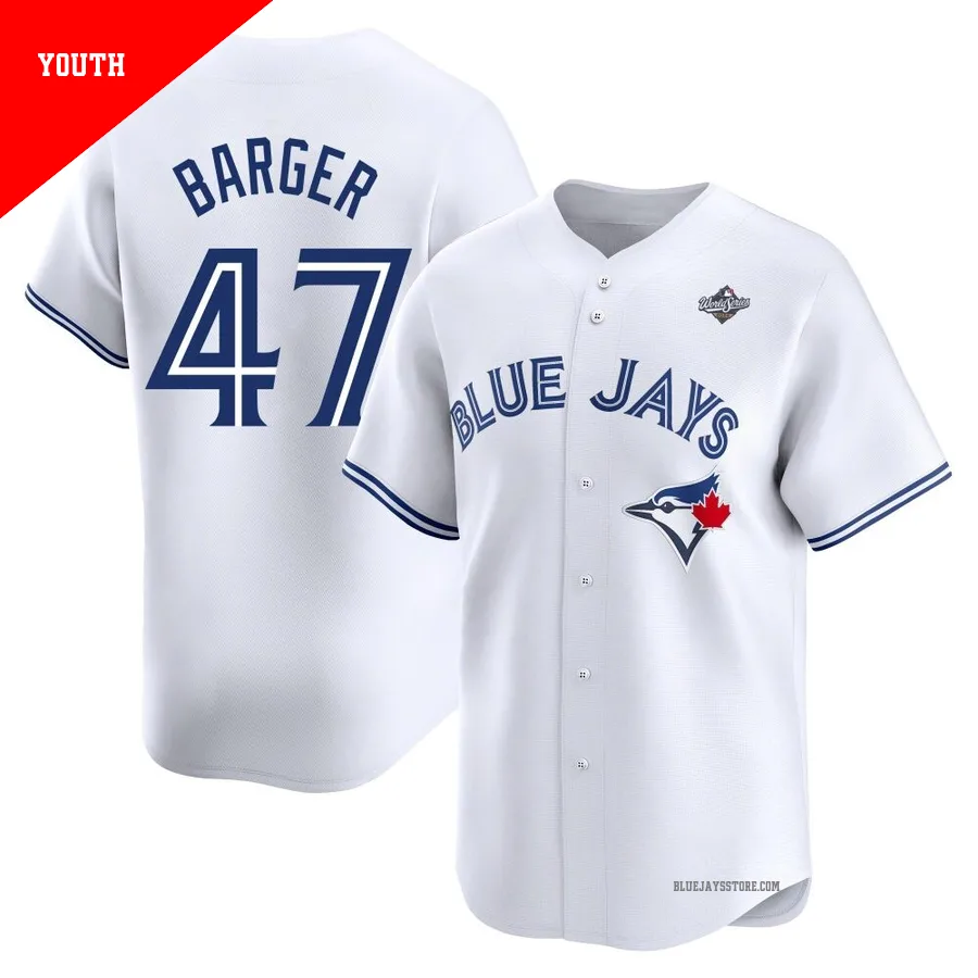 Youth Toronto Blue Jays Addison Barger ＃47 White Limited Home 2025 World Series Jersey