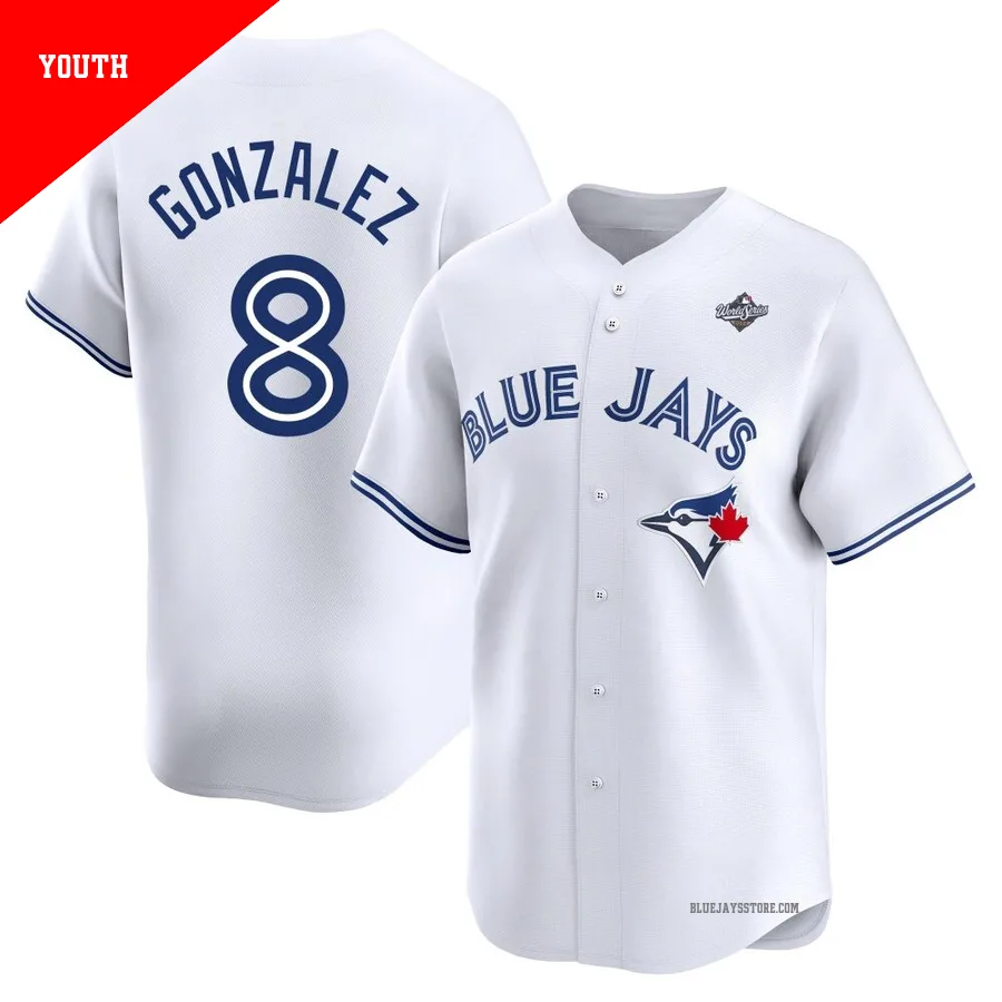 Youth Toronto Blue Jays Alex Gonzalez ＃8 White Limited Home 2025 World Series Jersey