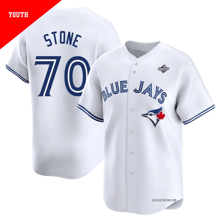 Youth Toronto Blue Jays Alex Stone ＃70 White Limited Home 2025 World Series Jersey