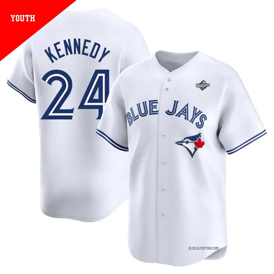 Youth Toronto Blue Jays Buddy Kennedy ＃24 White Limited Home 2025 World Series Jersey