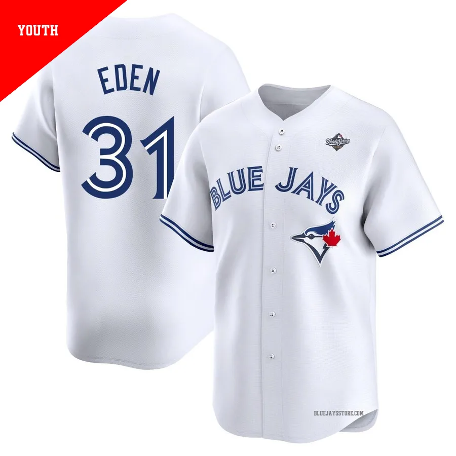 Youth Toronto Blue Jays Cam Eden ＃31 White Limited Home 2025 World Series Jersey