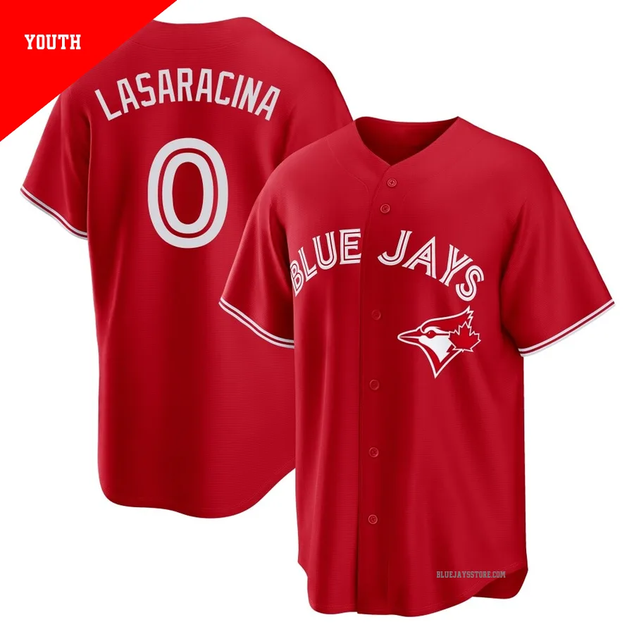 Youth Toronto Blue Jays Giaconino Lasaracina ＃0 Red Replica Canada Day Jersey