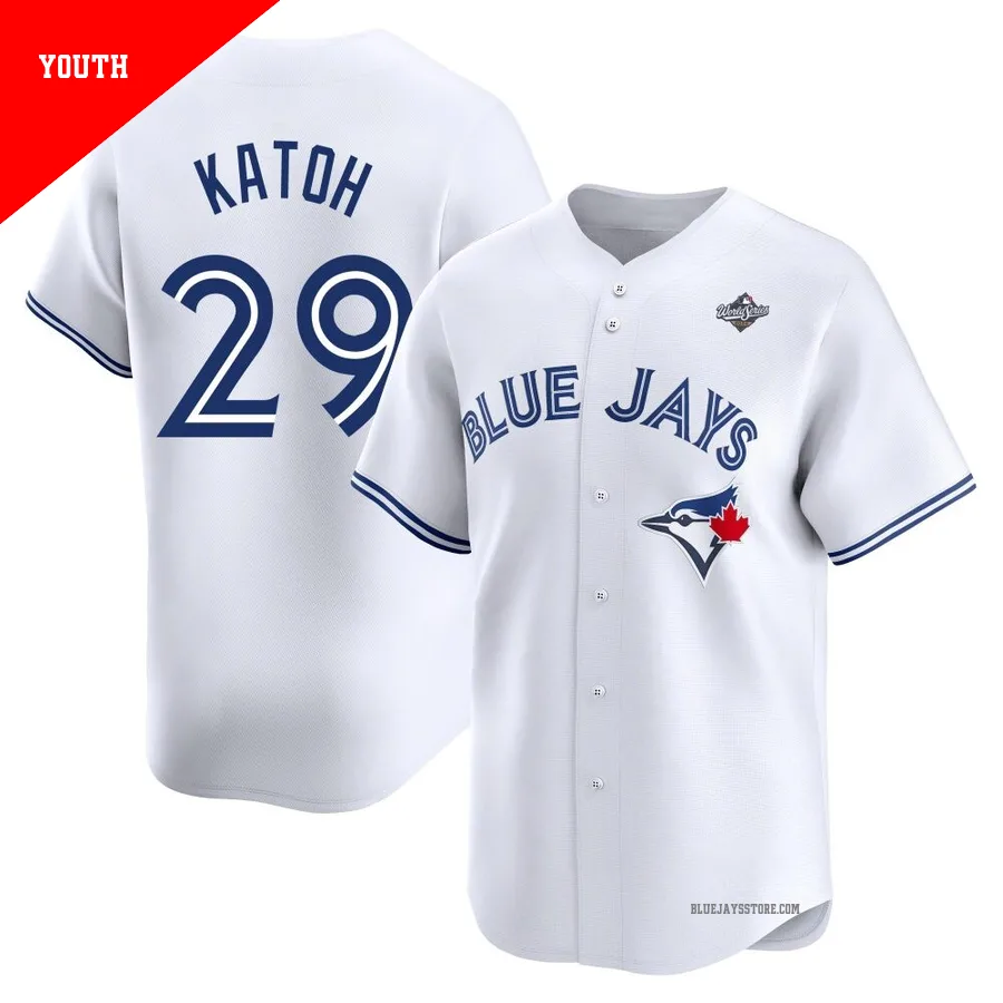 Youth Toronto Blue Jays Gosuke Katoh ＃29 White Limited Home 2025 World Series Jersey