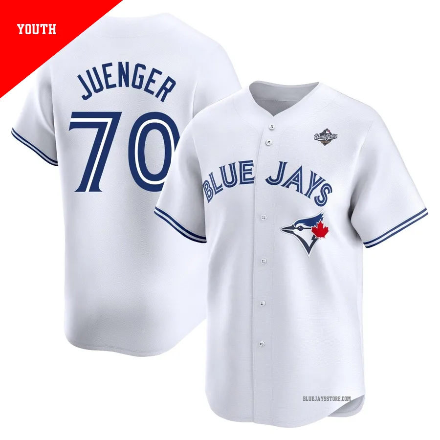 Youth Toronto Blue Jays Hayden Juenger ＃70 White Limited Home 2025 World Series Jersey