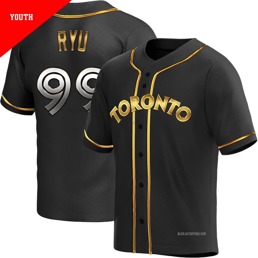 Youth Toronto Blue Jays Hyun Jin Ryu ＃99 Gold Replica Black en Alternate Jersey