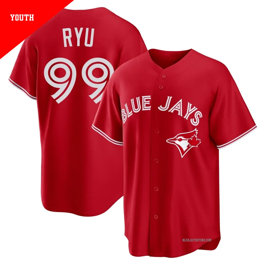 Youth Toronto Blue Jays Hyun Jin Ryu ＃99 Red Replica Canada Day Jersey
