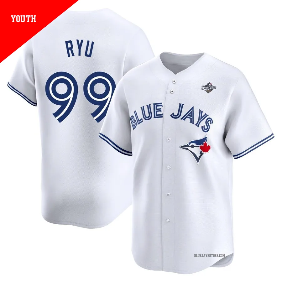 Youth Toronto Blue Jays Hyun Jin Ryu ＃99 White Limited Home 2025 World Series Jersey
