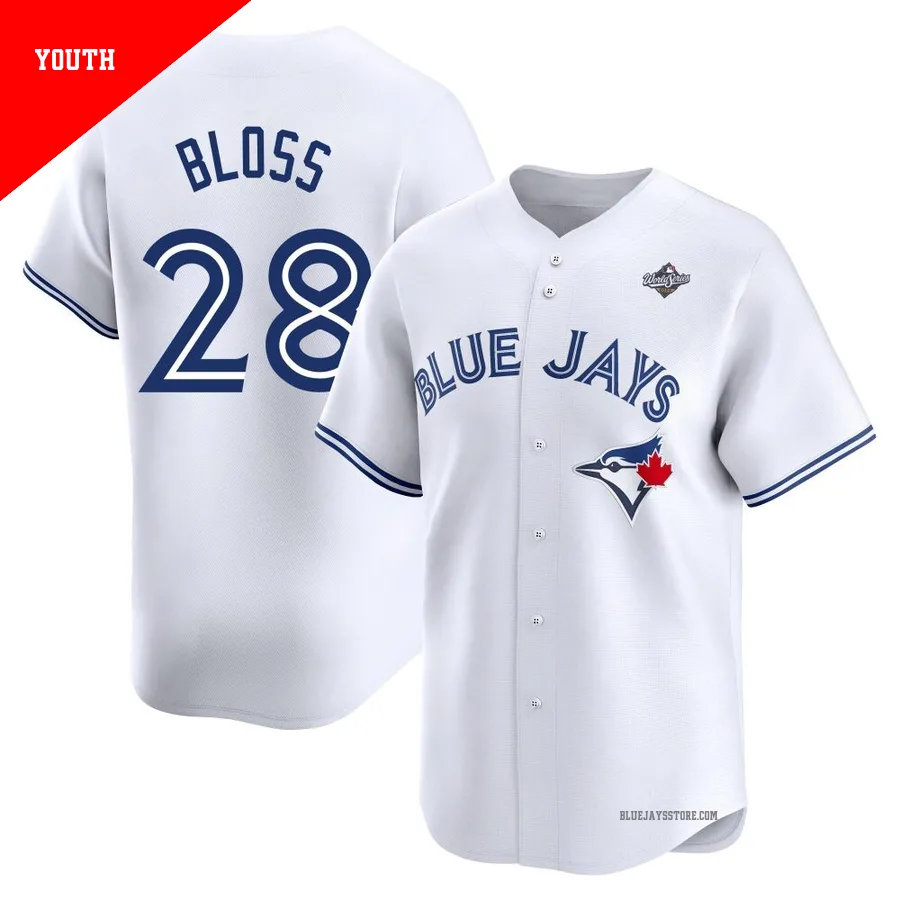Youth Toronto Blue Jays Jake Bloss ＃28 White Limited Home 2025 World Series Jersey