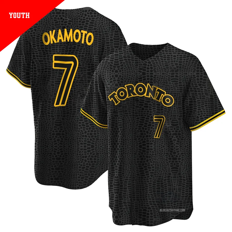 Youth Toronto Blue Jays Kazuma Okamoto ＃7 Black Replica Snake Skin City Jersey