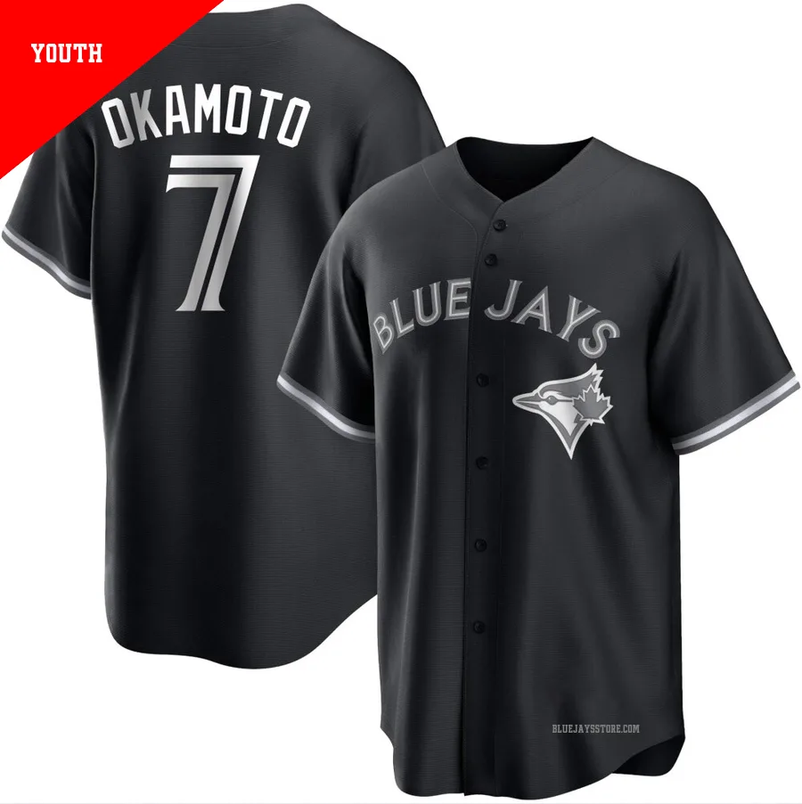 Youth Toronto Blue Jays Kazuma Okamoto ＃7 Black/White Replica Jersey