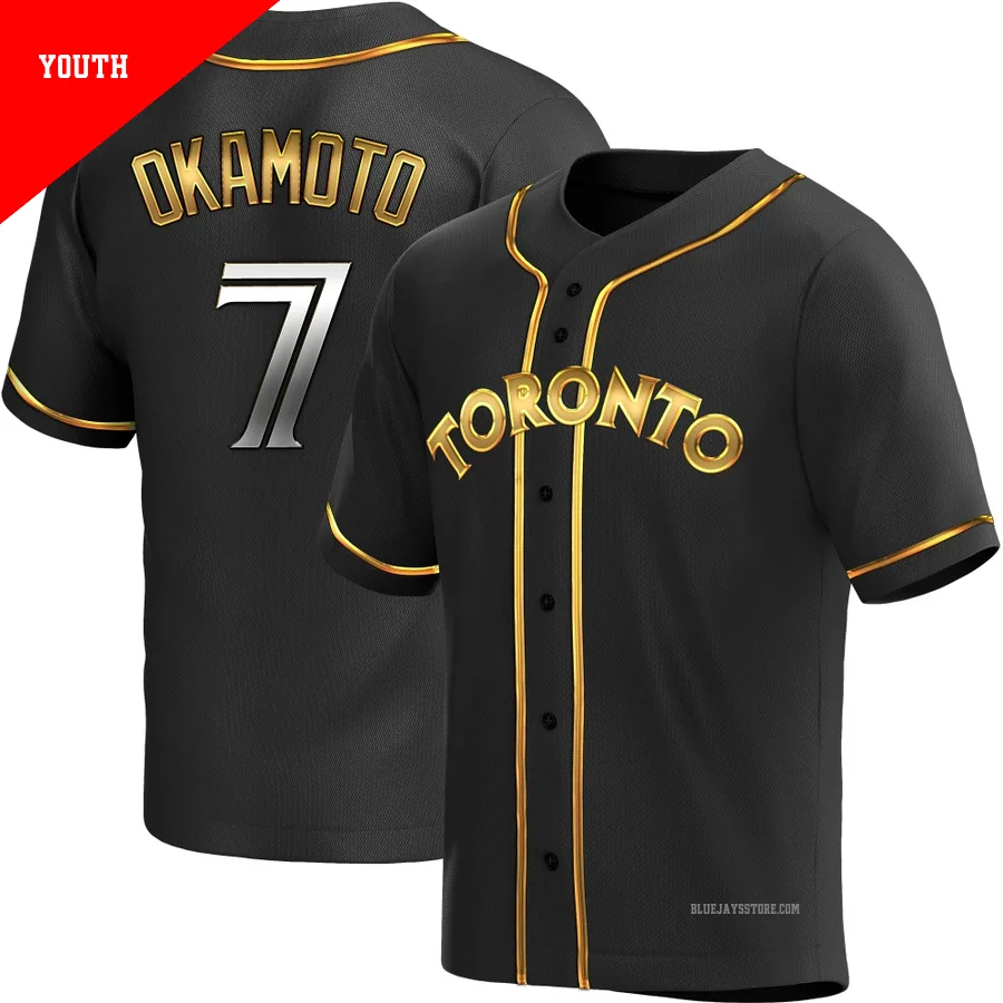 Youth Toronto Blue Jays Kazuma Okamoto ＃7 Gold Replica Black en Alternate Jersey