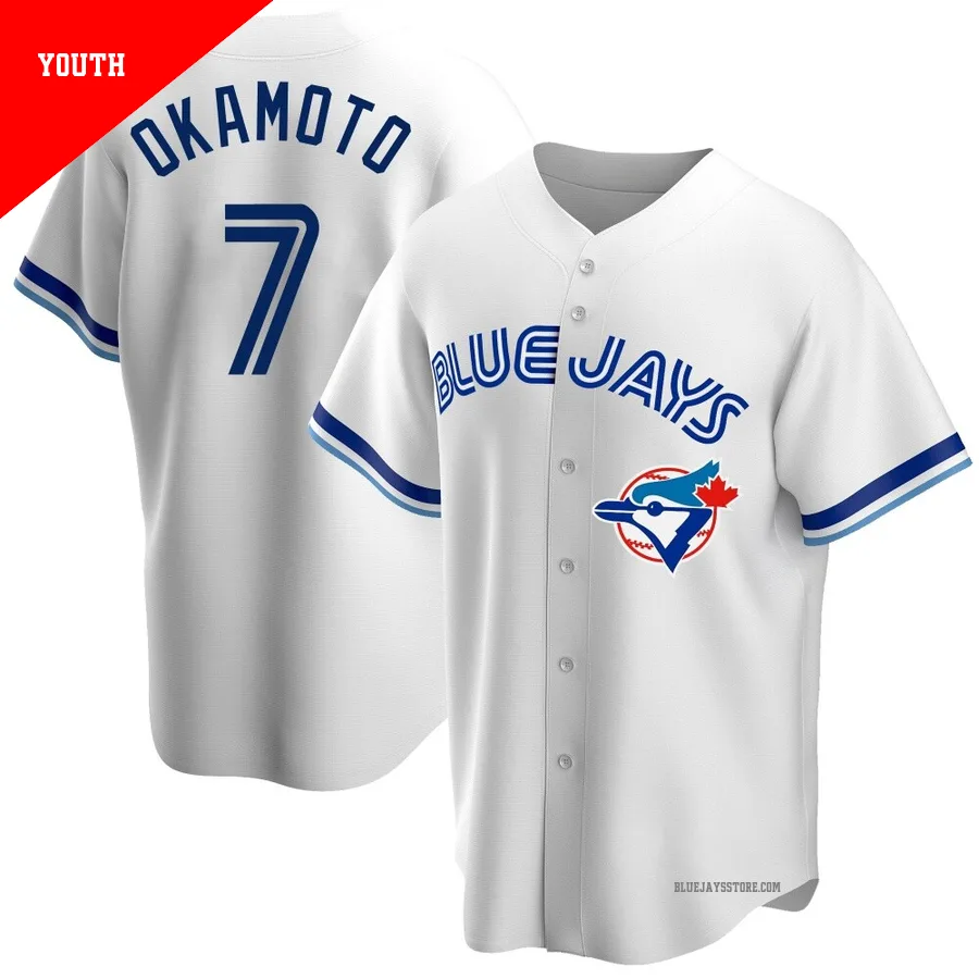 Youth Toronto Blue Jays Kazuma Okamoto ＃7 White Replica Home Cooperstown Collection Jersey