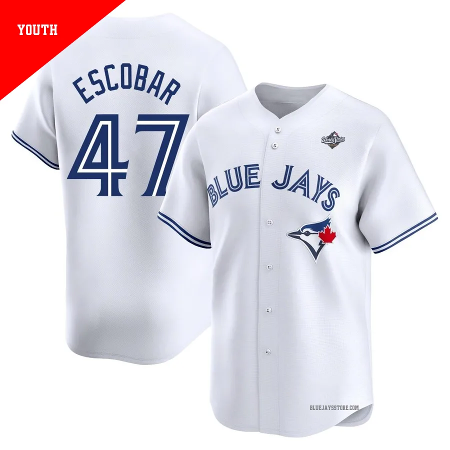 Youth Toronto Blue Jays Kelvim Escobar ＃47 White Limited Home 2025 World Series Jersey