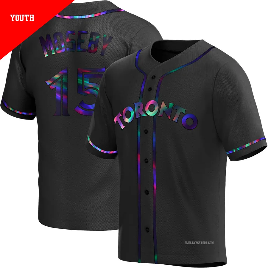 Youth Toronto Blue Jays Lloyd Moseby ＃15 Black Replica Holographic Alternate Jersey