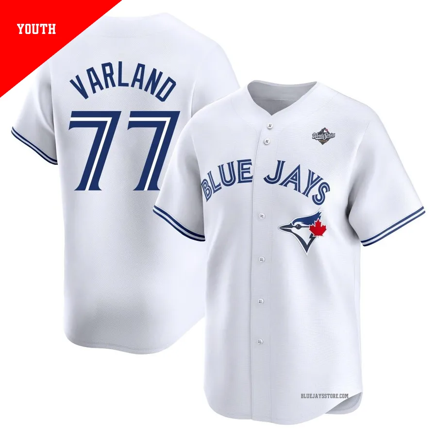 Youth Toronto Blue Jays Louis Varland ＃77 White Limited Home 2025 World Series Jersey