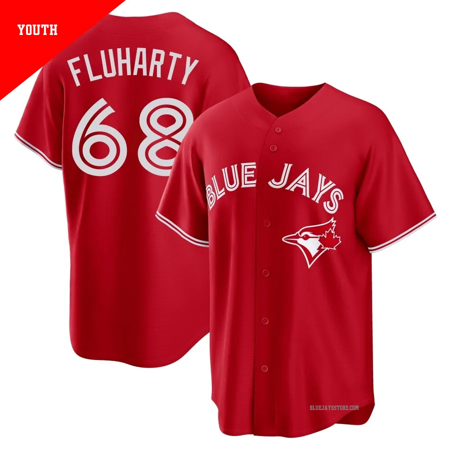 Youth Toronto Blue Jays Mason Fluharty ＃68 Red Replica Canada Day Jersey