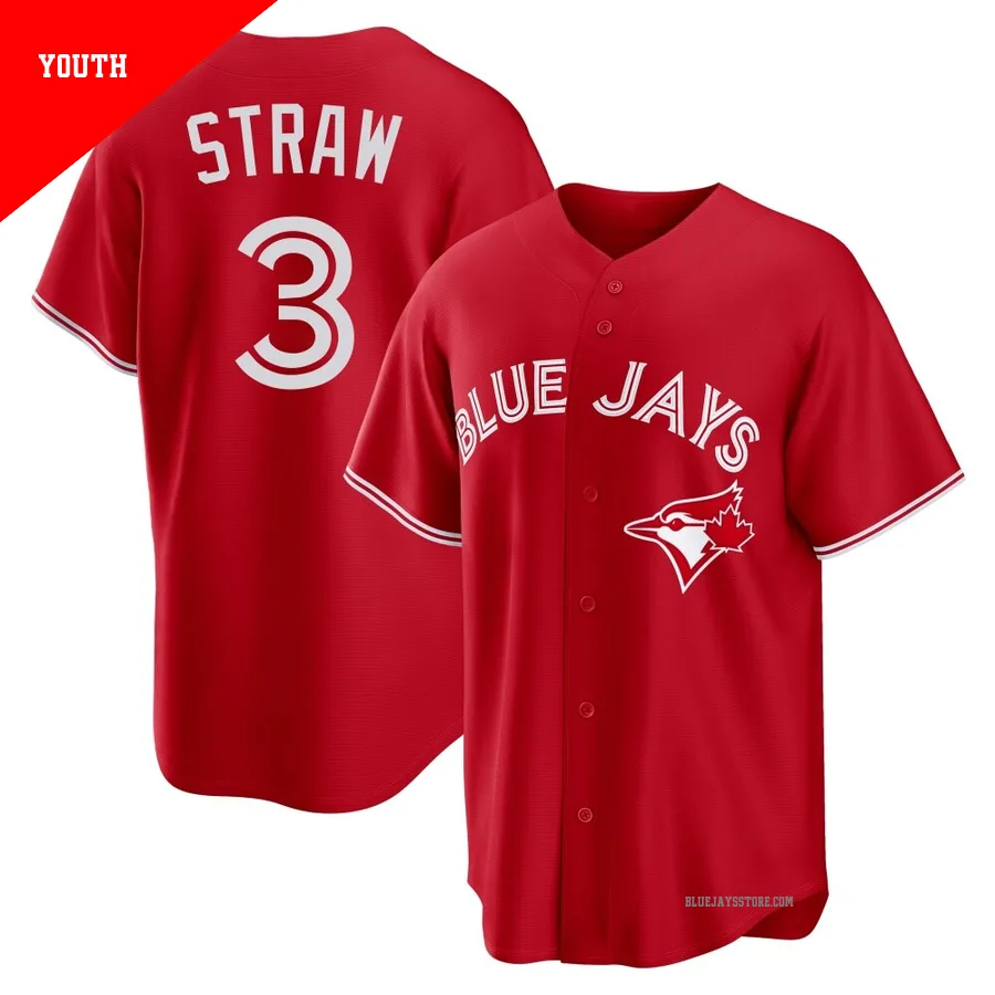 Youth Toronto Blue Jays Myles Straw ＃3 Red Replica Canada Day Jersey