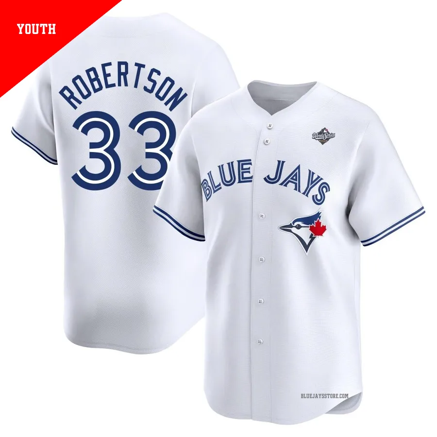 Youth Toronto Blue Jays Nick Robertson ＃33 White Limited Home 2025 World Series Jersey
