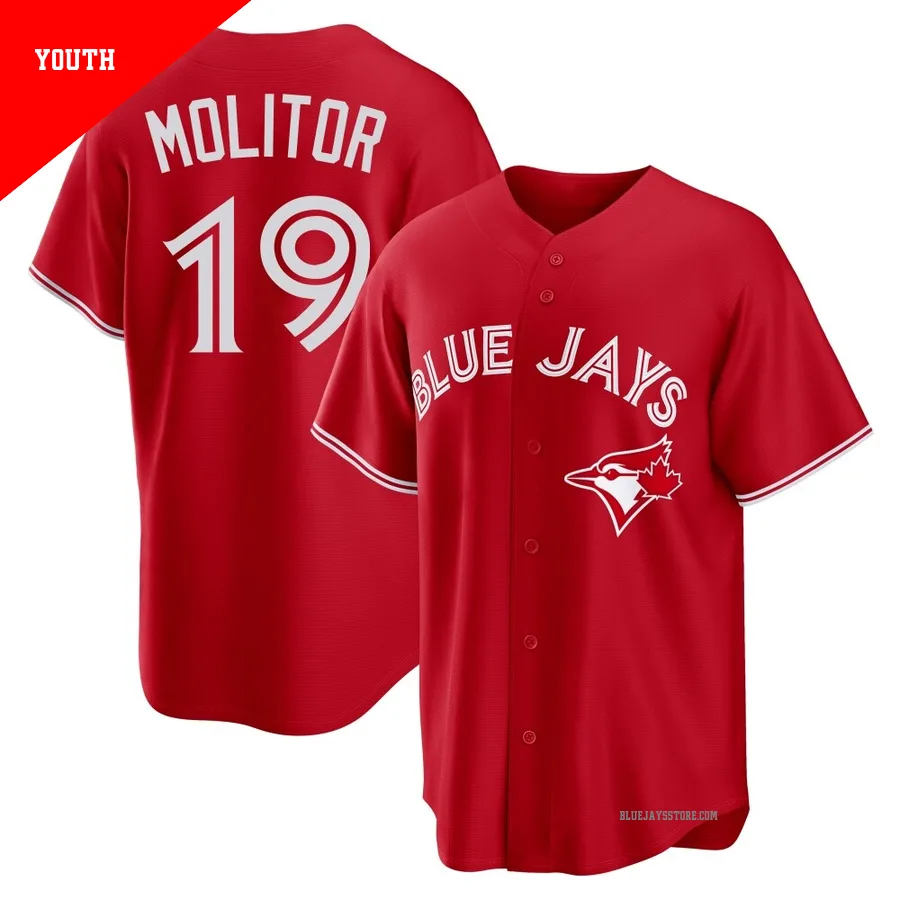 Youth Toronto Blue Jays Paul Molitor ＃19 Red Replica Canada Day Jersey
