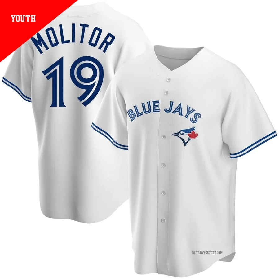 Youth Toronto Blue Jays Paul Molitor ＃19 White Replica Home Jersey