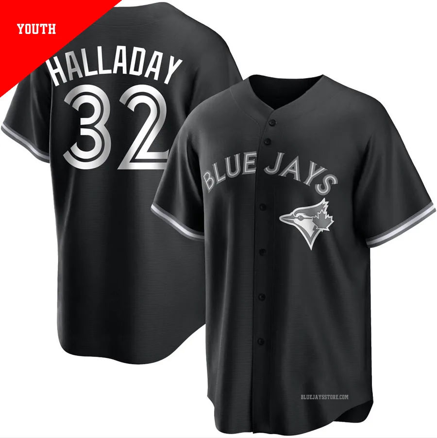 Youth Toronto Blue Jays Roy Halladay ＃32 Black/White Replica Jersey