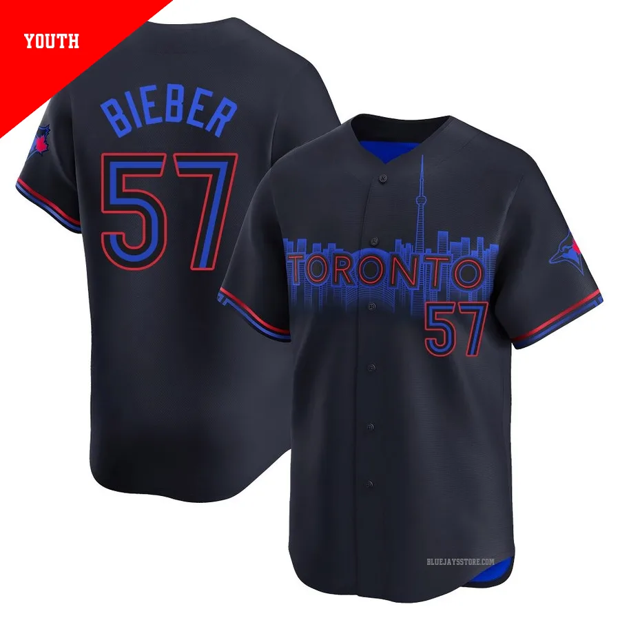 Youth Toronto Blue Jays Shane Bieber ＃57 Black Limited 2024 City Connect Jersey