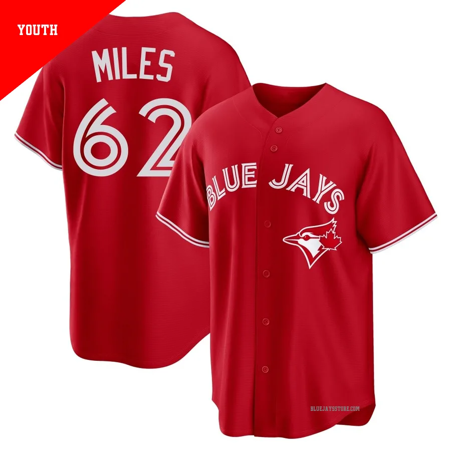 Youth Toronto Blue Jays Spencer Miles ＃62 Red Replica Canada Day Jersey