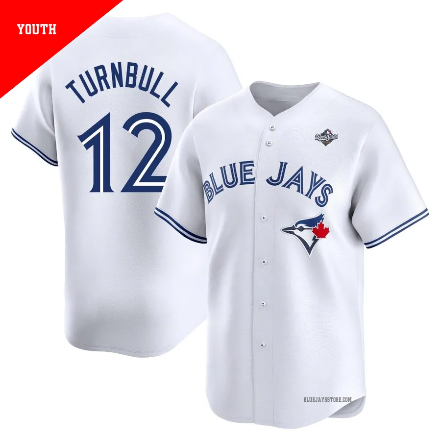Youth Toronto Blue Jays Spencer Turnbull ＃12 White Limited Home 2025 World Series Jersey
