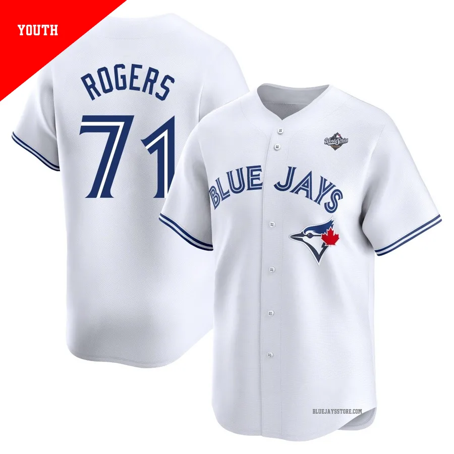 Youth Toronto Blue Jays Tyler Rogers ＃71 White Limited Home 2025 World Series Jersey